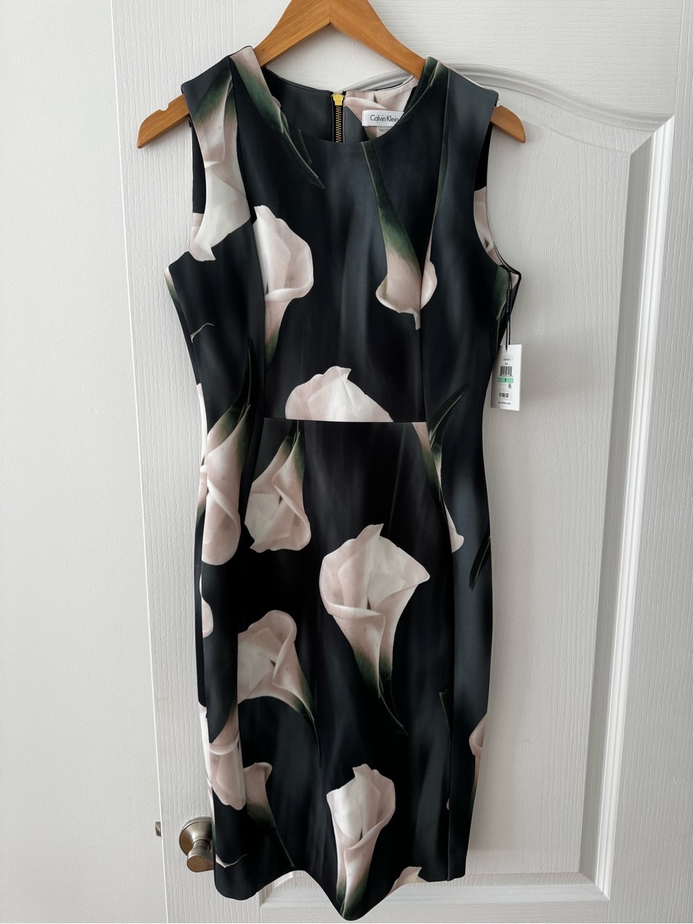 Calvin Klein Black Sheath Dress with Cream Floral Print